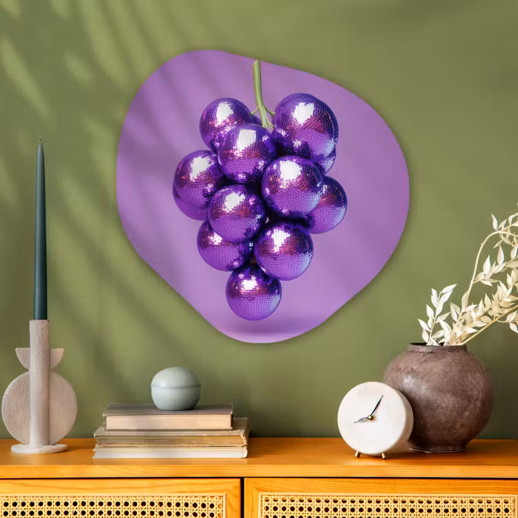 Druif - Disco - Glitter - Paars Wandcirkel Organisch Plexiglas middel -sfeer2