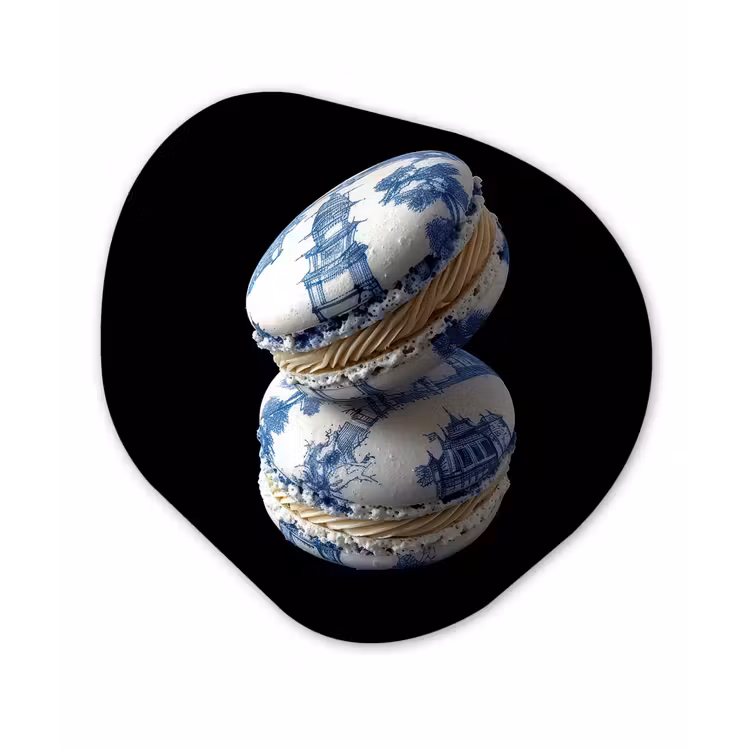 Eten - Macarons - Delfts blauw - Koekjes Wandcirkel Organisch Plexiglas middel -3d