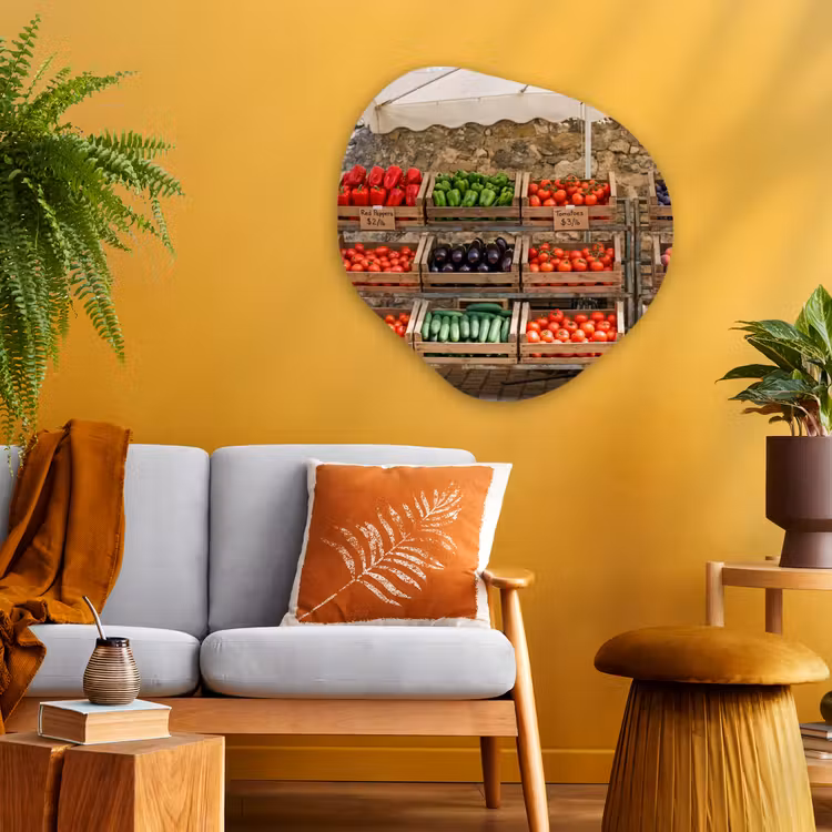 Organisch schilderij glas - Eten - Markt - Vers - Eten - Markt - Vers Wandcirkel Organisch Plexiglas middel