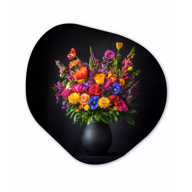 Felgekleurd - Bloemen - Vaas Wandcirkel Organisch Plexiglas middel -3d