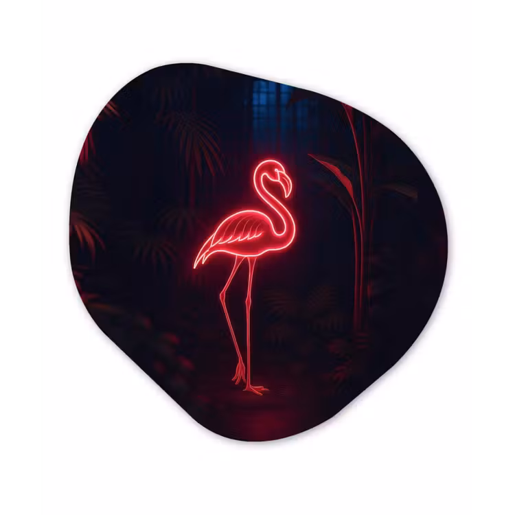 Flamingo - Roze - Neon - Licht Wandcirkel Organisch Plexiglas middel -3d