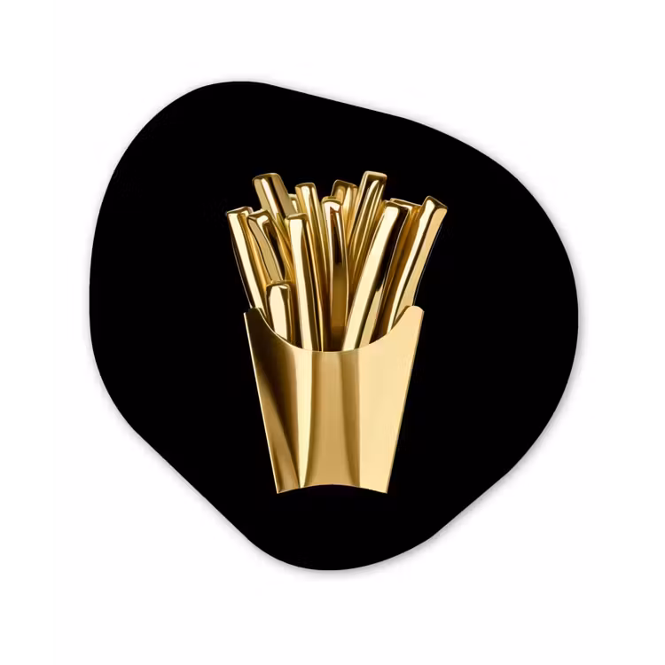 Friet - Goud - Chrome - Eten Wandcirkel Organisch Plexiglas middel -3d