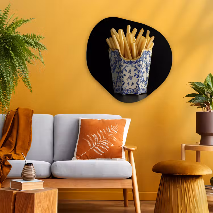 Friet - Porselein - Delfts blauw - Eten Wandcirkel Organisch Plexiglas middel -sfeer4