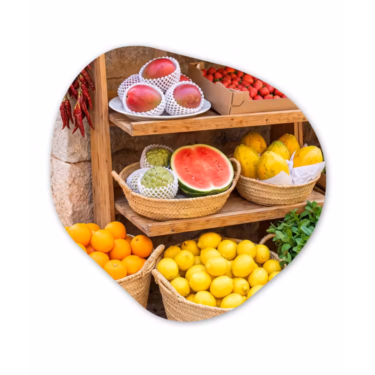 Organisch schilderij glas - Fruit - Markt - Vers - Fruit - Markt - Vers Wandcirkel Organisch Plexiglas middel