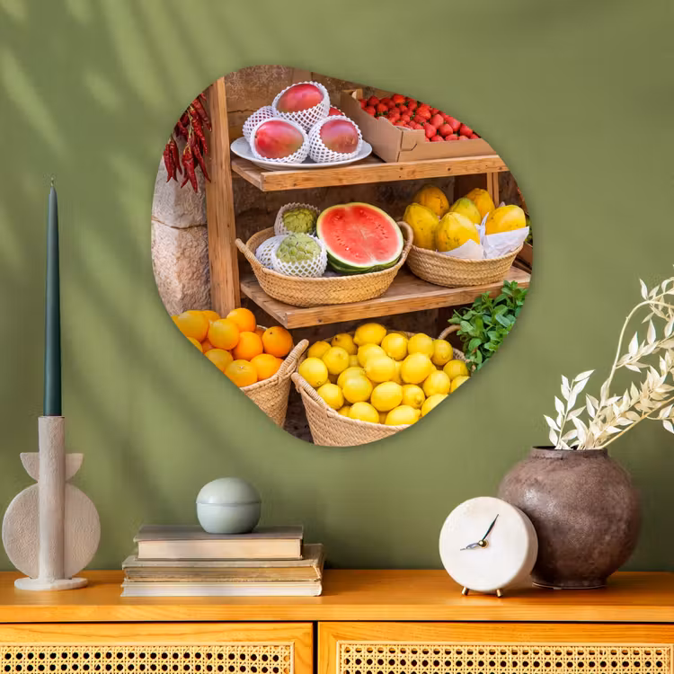 Organisch schilderij glas - Fruit - Markt - Vers - Fruit - Markt - Vers Wandcirkel Organisch Plexiglas middel