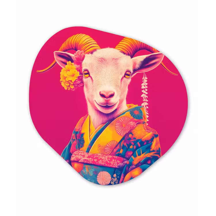 Geit - Hoorns - Kimono - Kleurrijk Wandcirkel Organisch Plexiglas middel -3d