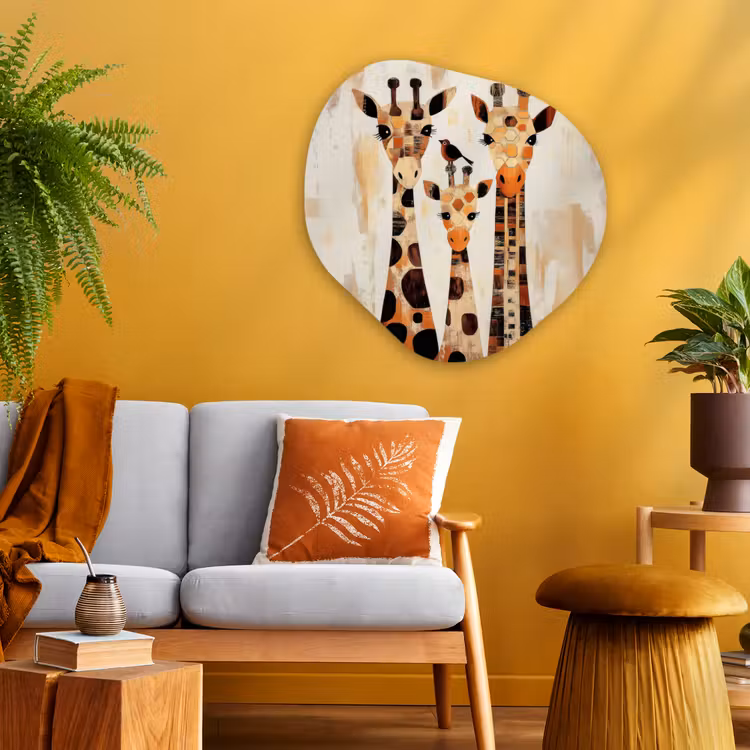 Giraffen - Cartoon - Crème Wandcirkel Organisch Plexiglas middel -sfeer4