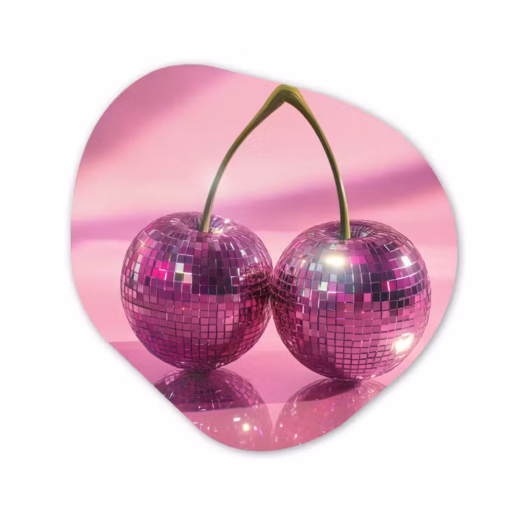 Glitter - Discobol - Roze - Kersen Wandcirkel Organisch Plexiglas middel -3d