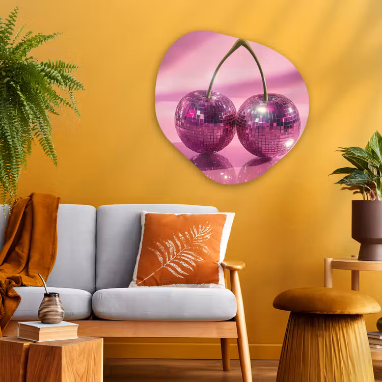 Glitter - Discobol - Roze - Kersen Wandcirkel Organisch Plexiglas middel -sfeer4
