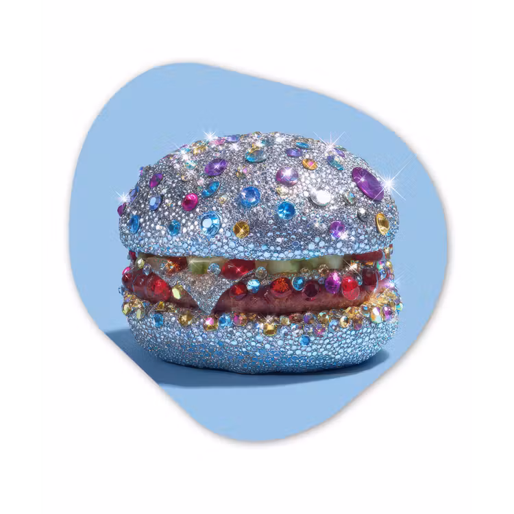 Glitters - Hamburger - Blauw Wandcirkel Organisch Plexiglas middel -3d