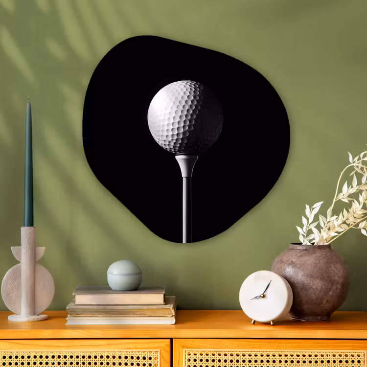 Golfbal - Minimalistisch - Wit Wandcirkel Organisch Plexiglas middel -sfeer2