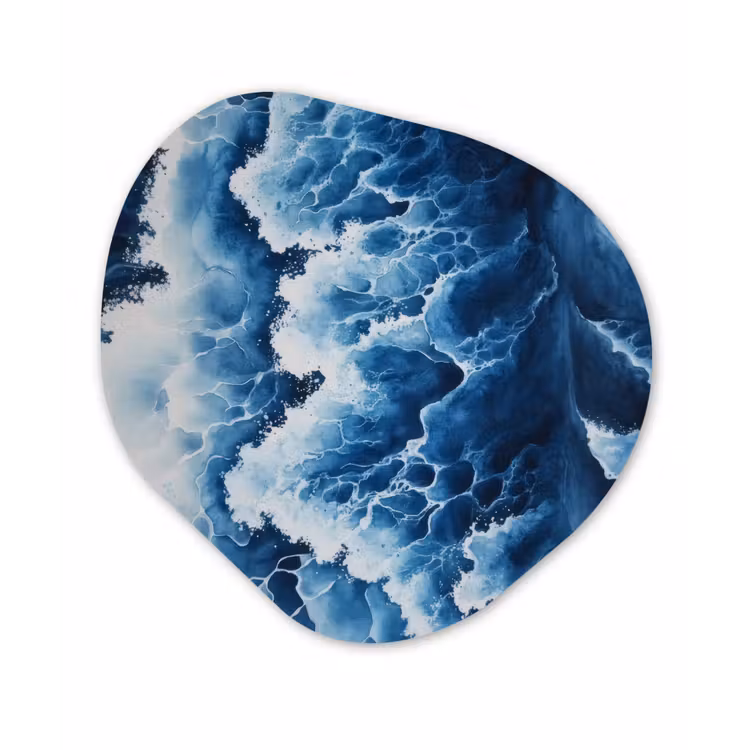 Golven - Blauw - Schuim Wandcirkel Organisch Plexiglas middel -3d
