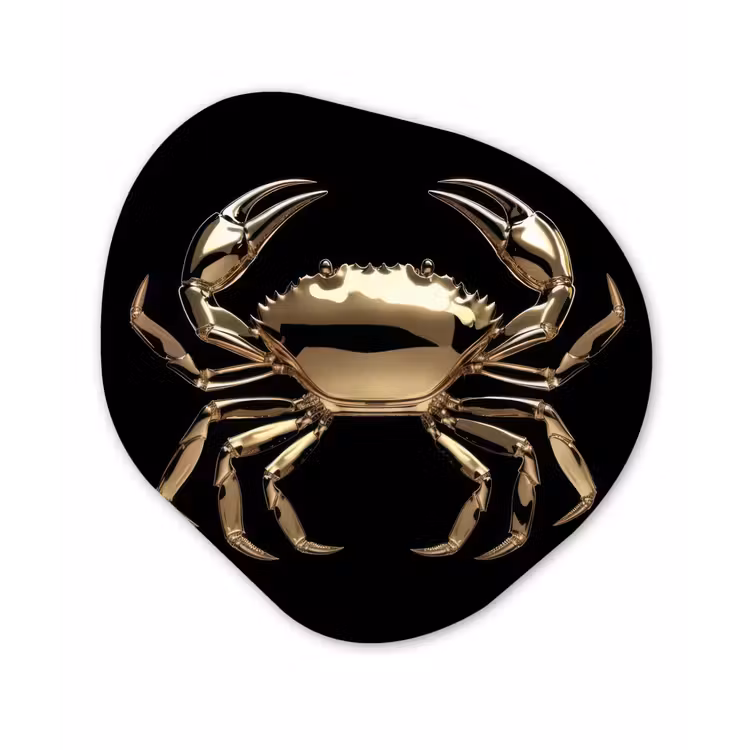 Goud - Krab - Dieren - Zwart Wandcirkel Organisch Plexiglas middel -3d
