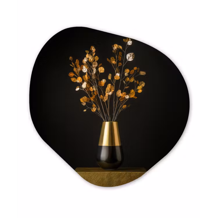 Goudbruine - Bladeren - Vaas - Herfstachtig Wandcirkel Organisch Plexiglas middel -3d