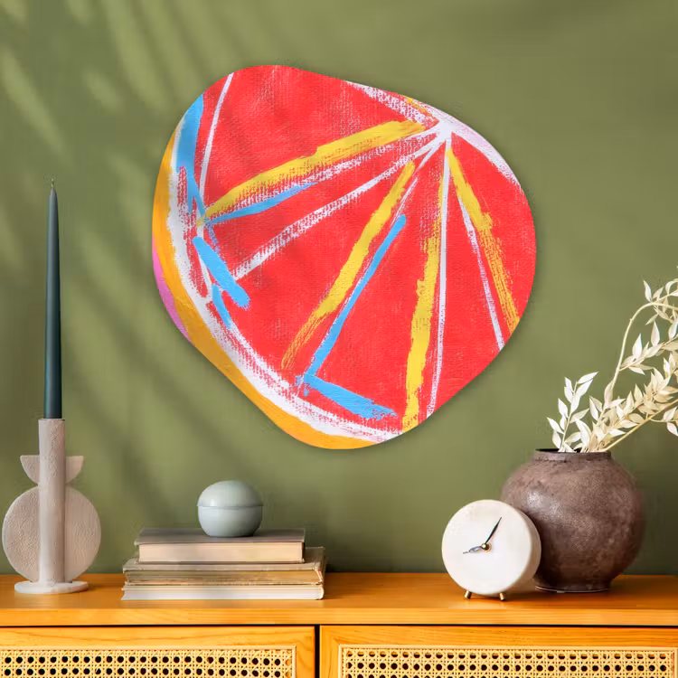 Grapefruit - Geschilderd - Roze - Strepen Wandcirkel Organisch Plexiglas middel -sfeer2