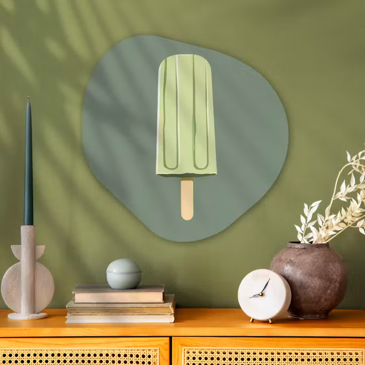 Groen - Waterijsje - Stokje - Illustratie Wandcirkel Organisch Plexiglas middel -sfeer2