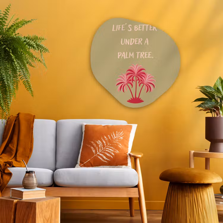 Groen - Zomer - Quote - Palmboom Wandcirkel Organisch Plexiglas middel -sfeer4