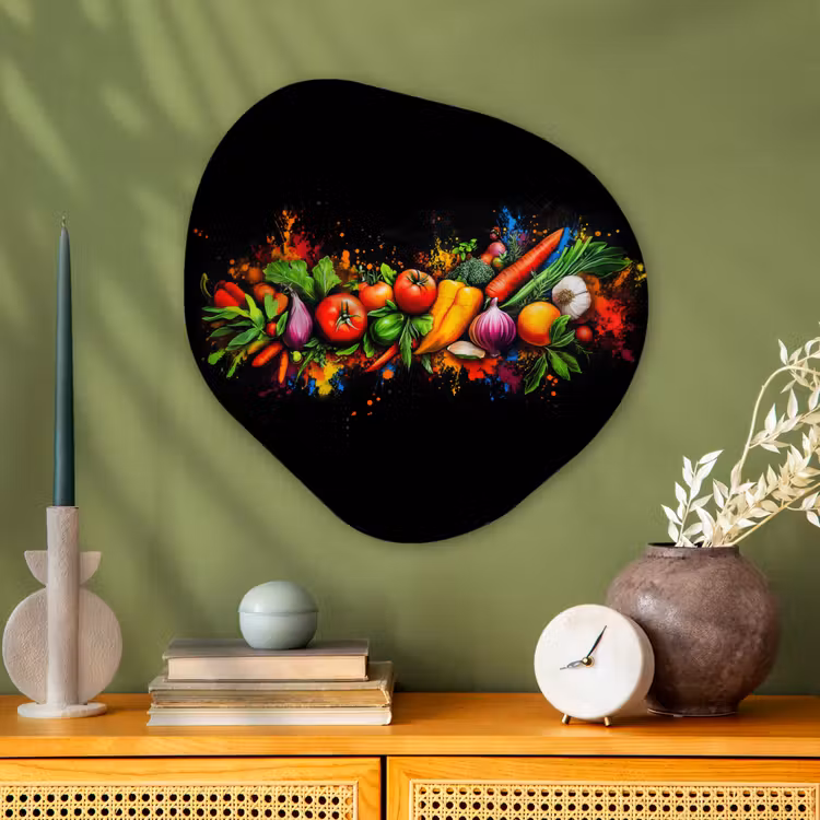 Groente - Eten - Kruiden - Graffiti - Koken Wandcirkel Organisch Plexiglas middel -sfeer2