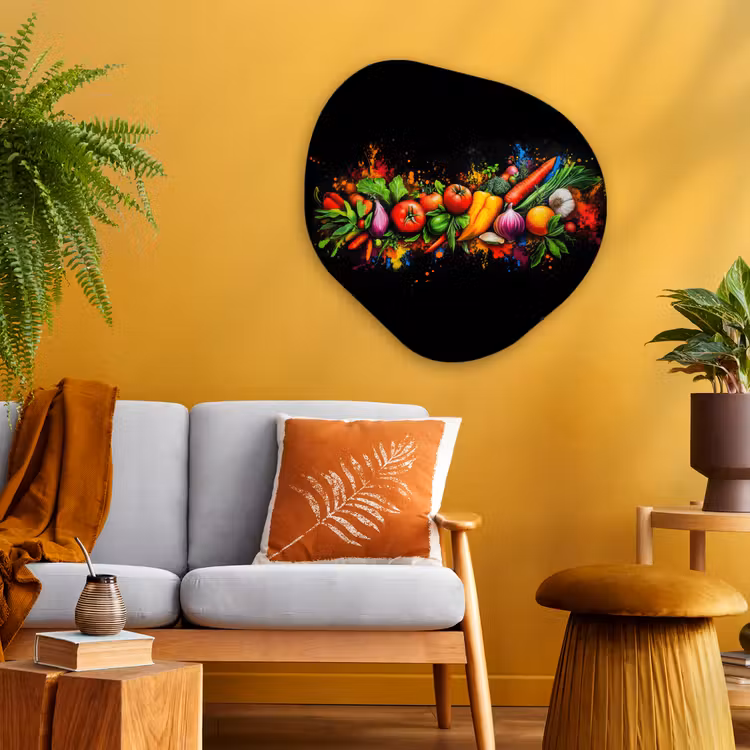 Groente - Eten - Kruiden - Graffiti - Koken Wandcirkel Organisch Plexiglas middel -sfeer4