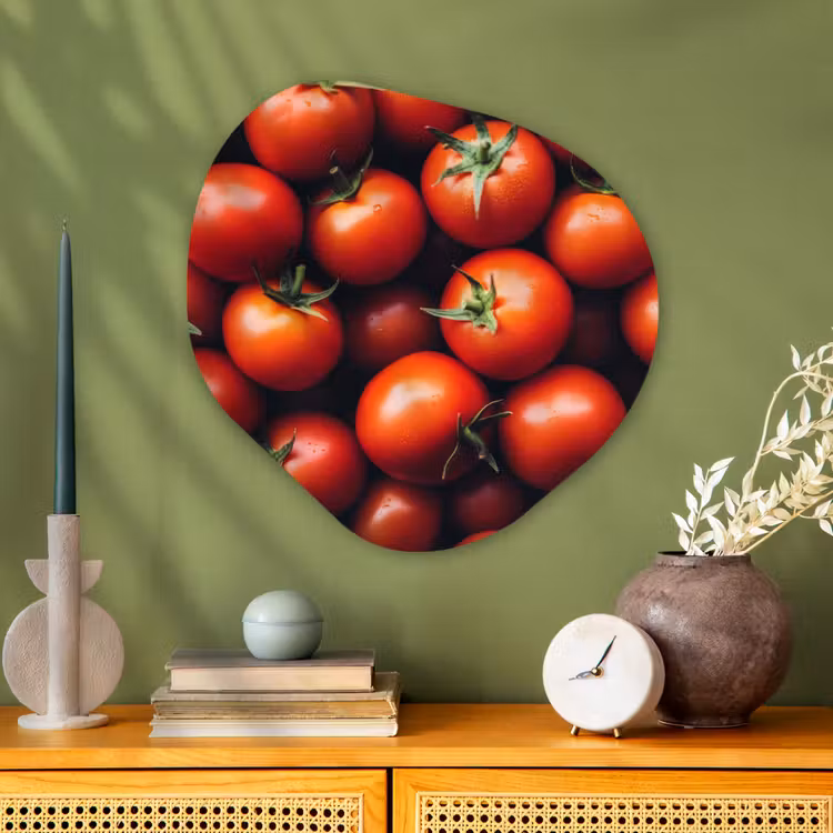 Groente - Rood - Tomaten Wandcirkel Organisch Plexiglas middel -sfeer2