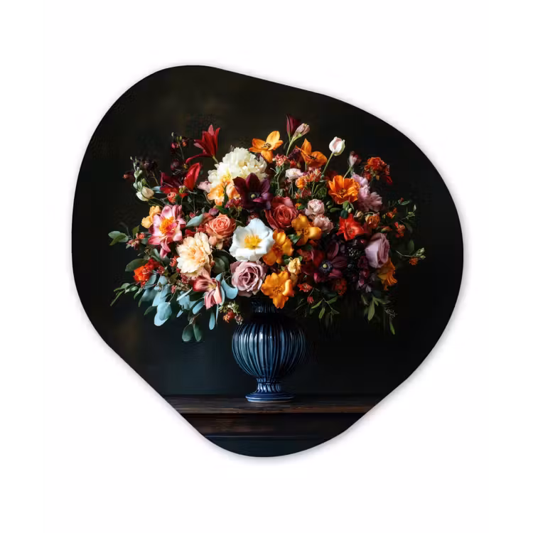 Groot - Bloemen - Vaas - Boeket Wandcirkel Organisch Plexiglas middel -3d
