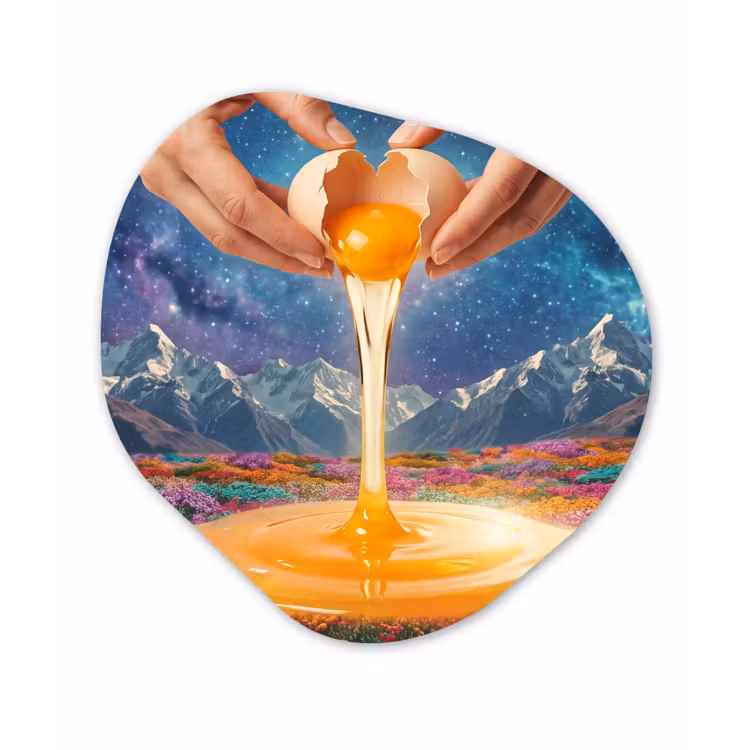 Organisch schilderij glas - Handen - Ei - Surrealisme - Handen - Ei - Surrealisme Wandcirkel Organisch Plexiglas middel