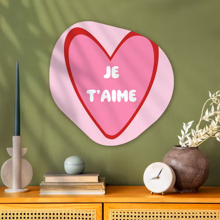 Hart - Frans - Valentijn - Roze Wandcirkel Organisch Plexiglas middel -sfeer2