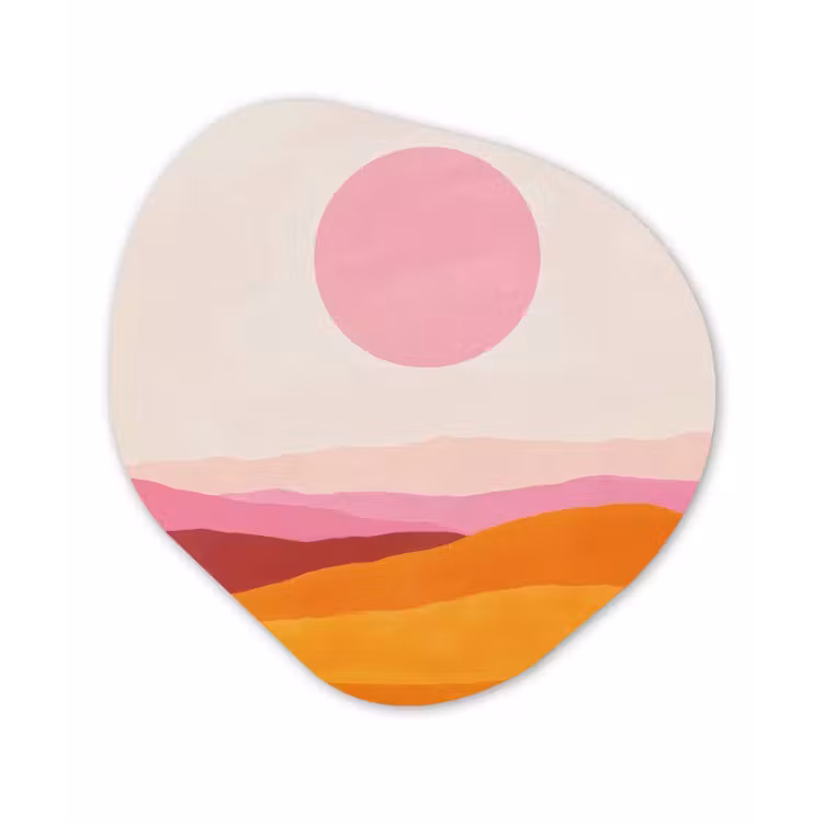 Heuvels - Oranje - Zon - Abstract Wandcirkel Organisch Plexiglas middel -3d