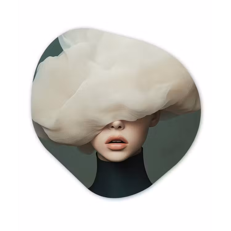 Hoed - Vrouw - Beige Wandcirkel Organisch Plexiglas middel -3d
