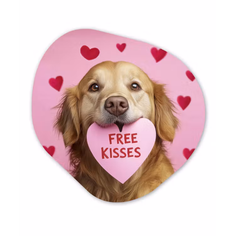 Hond - Kiss- Valentijn - Hartjes Wandcirkel Organisch Plexiglas middel -3d