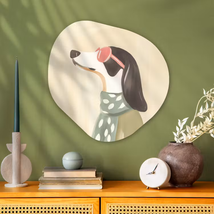 Hond - Zonnebril - Sjaal Wandcirkel Organisch Plexiglas middel -sfeer2