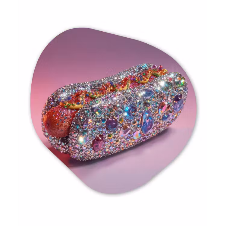 Hotdog - Steentjes - Glitters - Paars Wandcirkel Organisch Plexiglas middel -3d