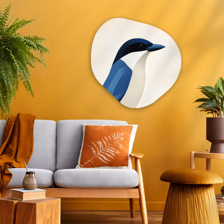 Illustratie - Blauw - Vogel Wandcirkel Organisch Plexiglas middel -sfeer4
