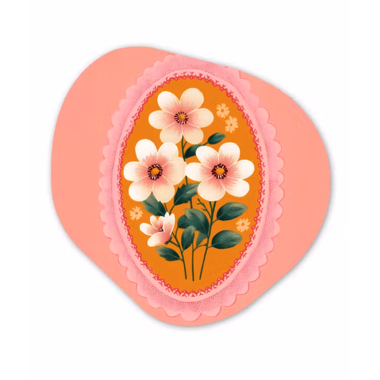 Illustratie - Bloemen - Rand - Roze Wandcirkel Organisch Plexiglas middel -3d