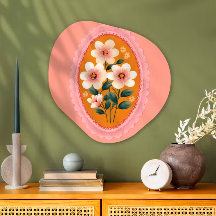 Illustratie - Bloemen - Rand - Roze Wandcirkel Organisch Plexiglas middel -sfeer2