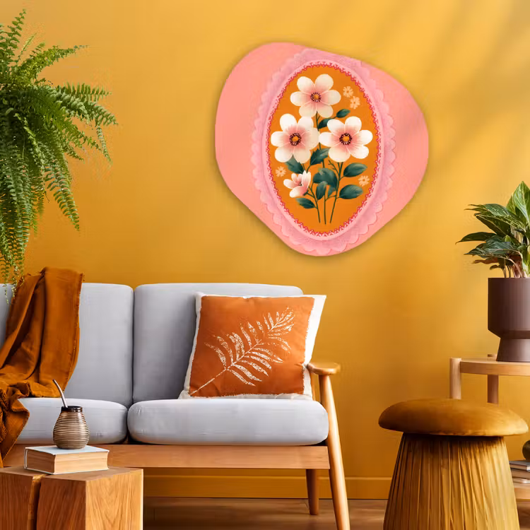 Illustratie - Bloemen - Rand - Roze Wandcirkel Organisch Plexiglas middel -sfeer4