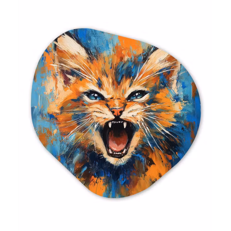 Kat - Kleurrijk - Oranje - Blauw Wandcirkel Organisch Plexiglas middel -3d