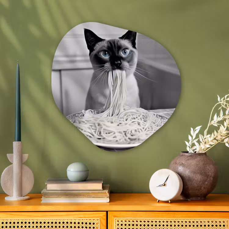 Kat - Siamees - Zwart Wit - Schattig - Dieren Wandcirkel Organisch Plexiglas middel -sfeer2