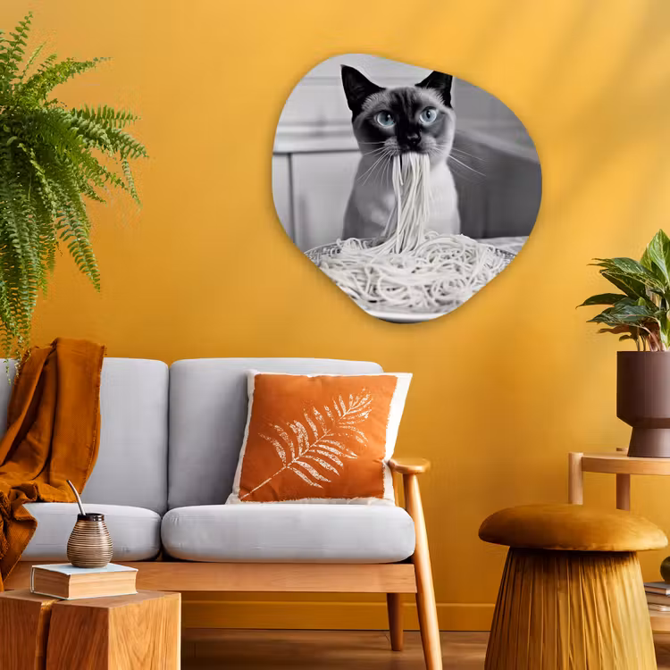 Kat - Siamees - Zwart Wit - Schattig - Dieren Wandcirkel Organisch Plexiglas middel -sfeer4
