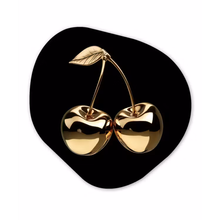 Kersen - Zwart - Goud - Chrome Wandcirkel Organisch Plexiglas middel -3d