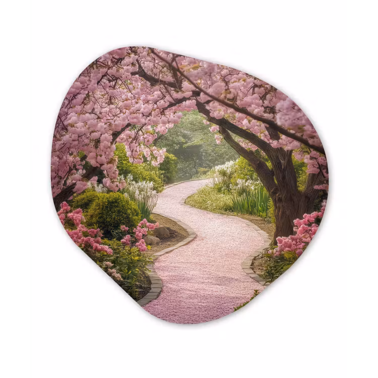 Kersenbloesem - Natuur - Sakura - Pad - Japanse tuin Wandcirkel Organisch Plexiglas middel -3d