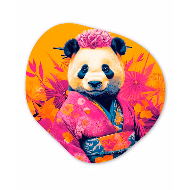 Kimono - Roze - Panda - Bloemenkroon Wandcirkel Organisch Plexiglas middel -3d