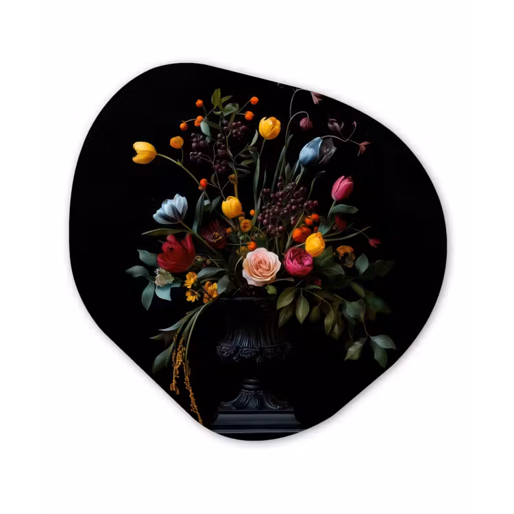 Klassiek - Vaas - Boeket - Bloemen Wandcirkel Organisch Plexiglas middel -3d