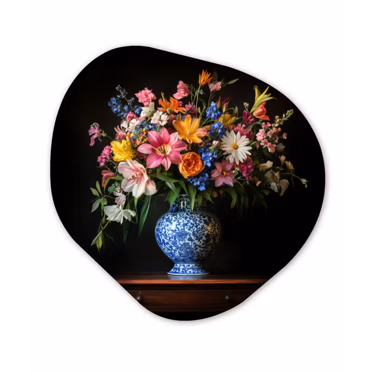Kleur - Vaas - Bloemen - Boeket Wandcirkel Organisch Plexiglas middel -3d