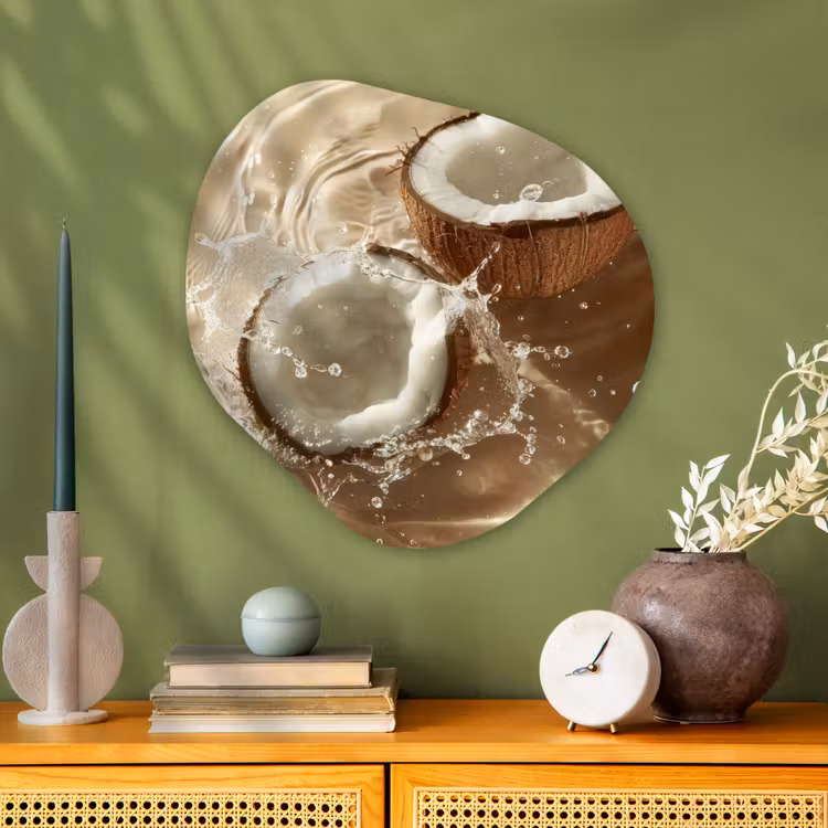 Kokosnoot - Water - Beige - Spetters Wandcirkel Organisch Plexiglas middel -sfeer2