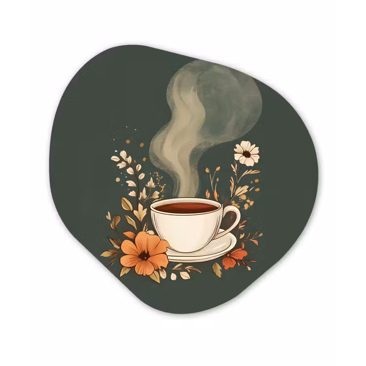Kop - Bloemen - Groen - Koffie Wandcirkel Organisch Plexiglas middel -3d