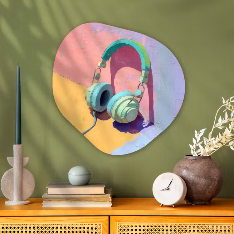 Koptelefoon - Mintgroen - Draad Wandcirkel Organisch Plexiglas middel -sfeer2