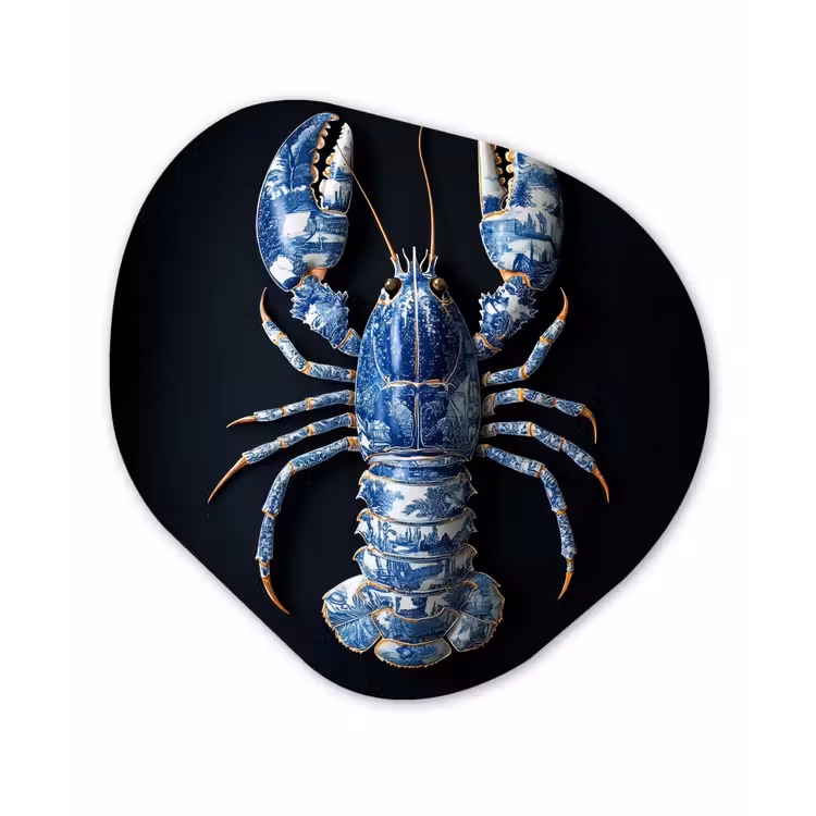 Kreeft - Delftsblauw - Schild - Stoer Wandcirkel Organisch Plexiglas middel -3d