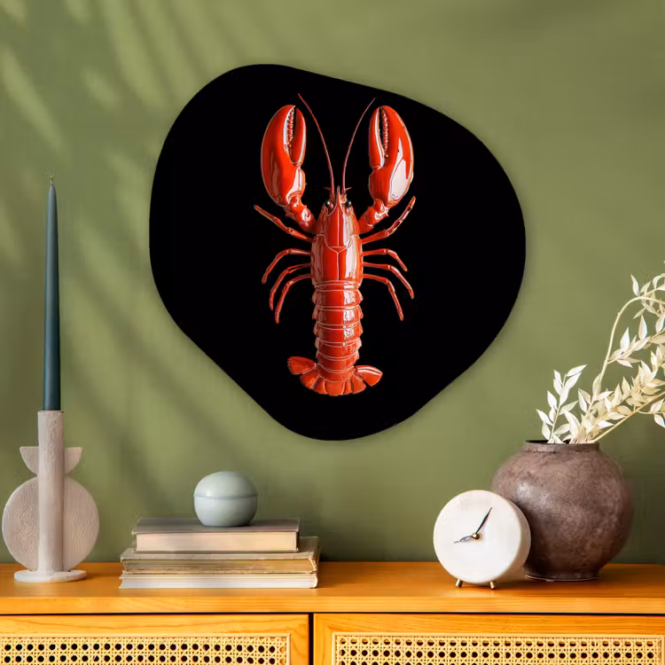 Kreeft - Glossier Rood - Zwart Wandcirkel Organisch Plexiglas middel -sfeer2