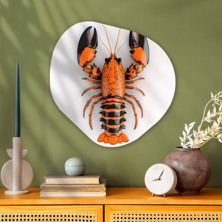 Kreeft - Zwart - Oranje - Wit - Uniek Wandcirkel Organisch Plexiglas middel -sfeer2